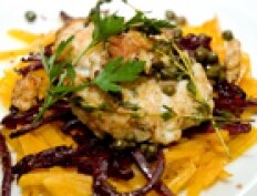 Valentino las vegas crab cakes with squash and beets